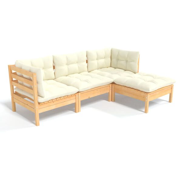 vidaXL 4 Piece Garden Lounge Set with Cream Cushions Pinewood