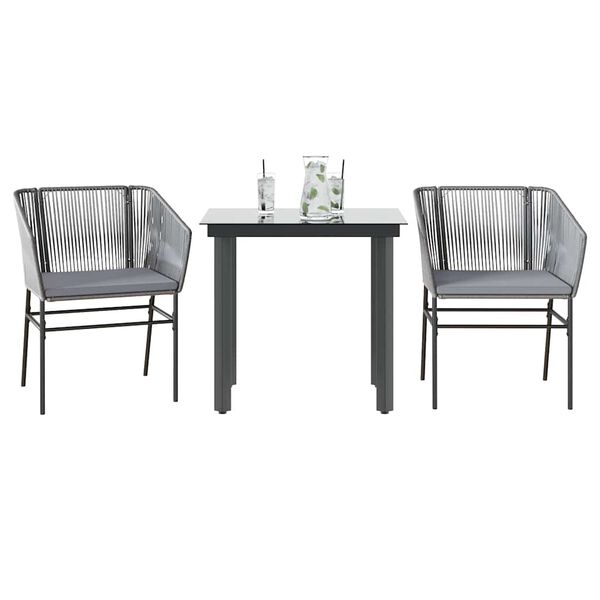 vidaXL 3 Piece Garden Dining Set with Cushions Grey Poly Rattan Glass