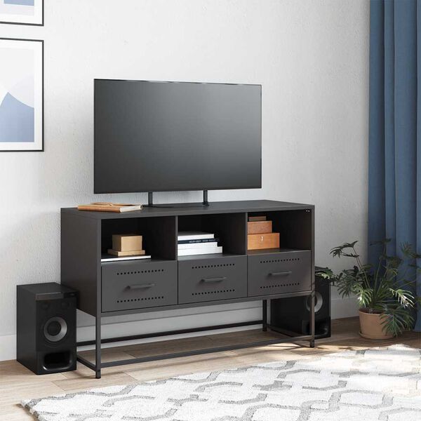 vidaXL TV Cabinet Black 100.5x39x60.5 cm Steel