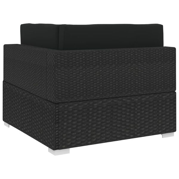 vidaXL Sectional Corner Chair with Cushions Poly Rattan Black