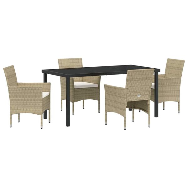 vidaXL Garden Dining Set with Cushion 5 pcs Beige Poly Rattan