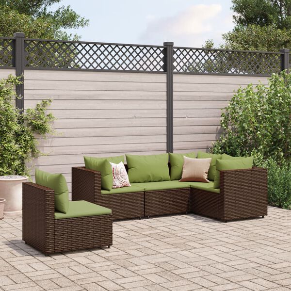 vidaXL 5 Piece Garden Lounge Set with Cushions Brown Poly Rattan