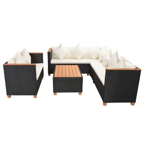 vidaXL 5 Piece Garden Lounge Set with Cushions Poly Rattan Black
