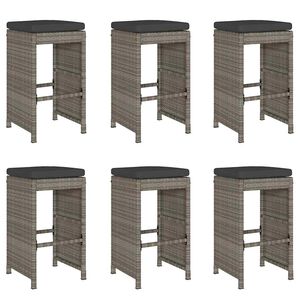 vidaXL Garden Bar Stools with Cushions 6 pcs Grey Poly Rattan