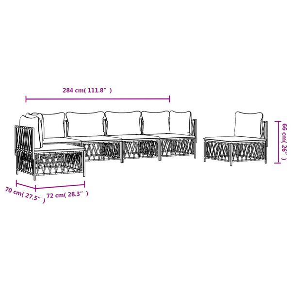 vidaXL 6 Piece Garden Lounge Set with Cushions White Steel