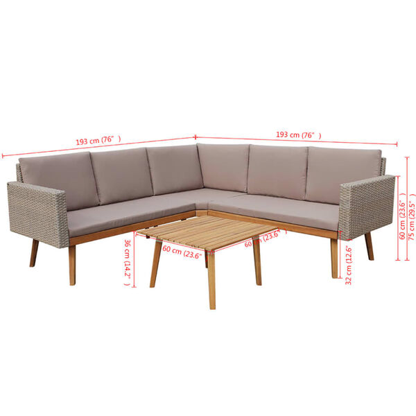 vidaXL 4 Piece Garden Lounge Set with Cushions Poly Rattan Grey