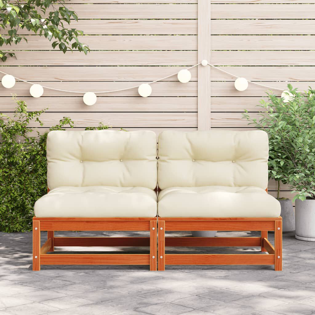 vidaXL Garden Sofa Armless with Cushions Wax Brown Solid Wood Pine