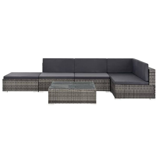 vidaXL 6 Piece Garden Lounge Set with Cushions Poly Rattan grey