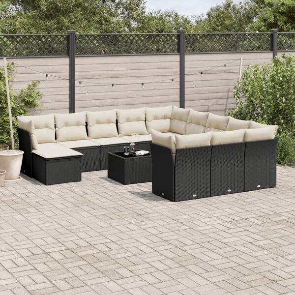 vidaXL 13 Piece Garden Sofa Set with Cushions Black Poly Rattan