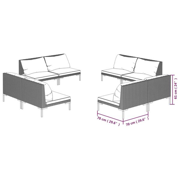 vidaXL 8 Piece Garden Lounge Set with Cushions Poly Rattan Dark Grey
