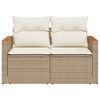 vidaXL Garden Sofa with Cushions 2-Seater Beige Poly Rattan