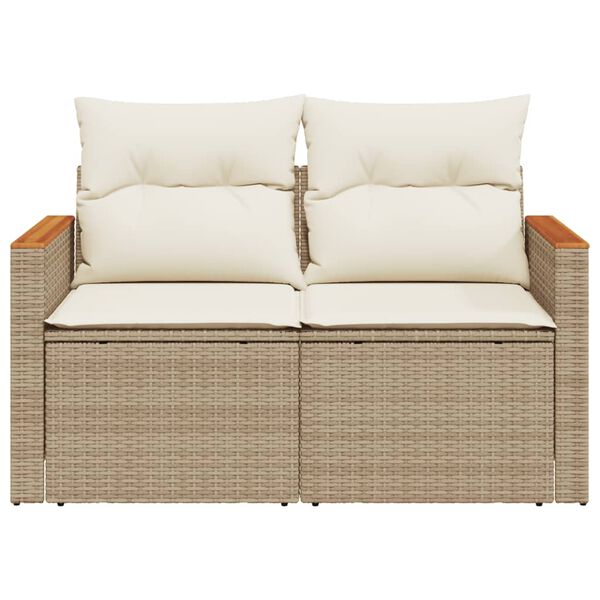 vidaXL Garden Sofa with Cushions 2-Seater Beige Poly Rattan