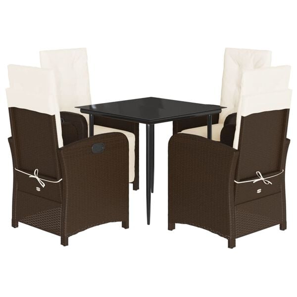 vidaXL 5 Piece Garden Dining Set with Cushions Brown Poly Rattan