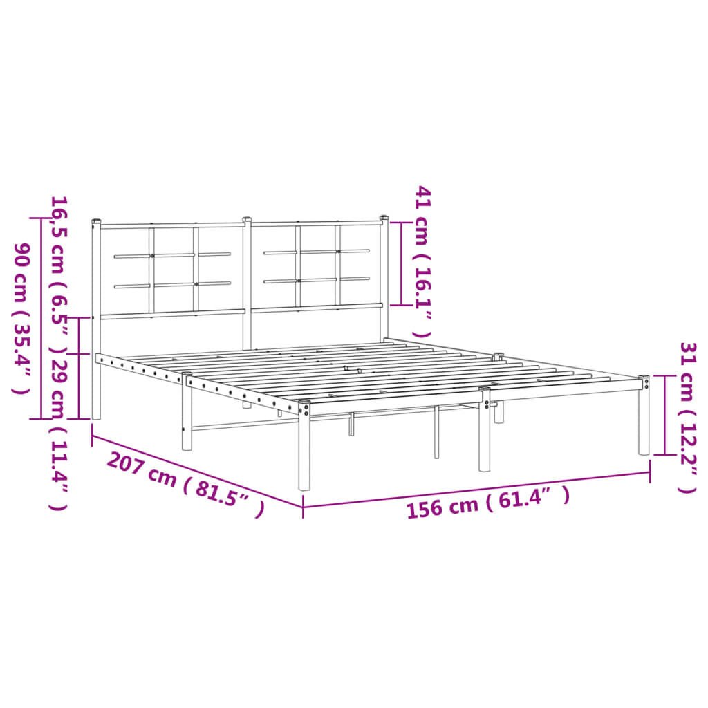 vidaXL Metal Bed Frame without Mattress with Headboard Black 150x200cm