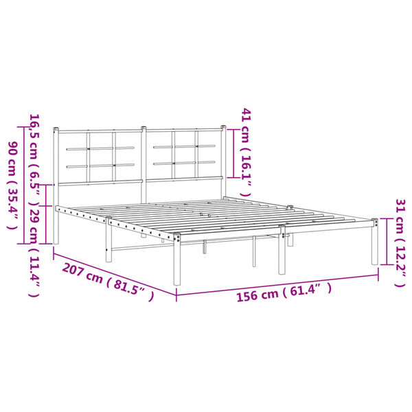 vidaXL Metal Bed Frame without Mattress with Headboard Black 150x200cm