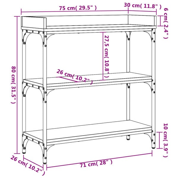 vidaXL Console Table with Shelves Black 75x30x80 cm