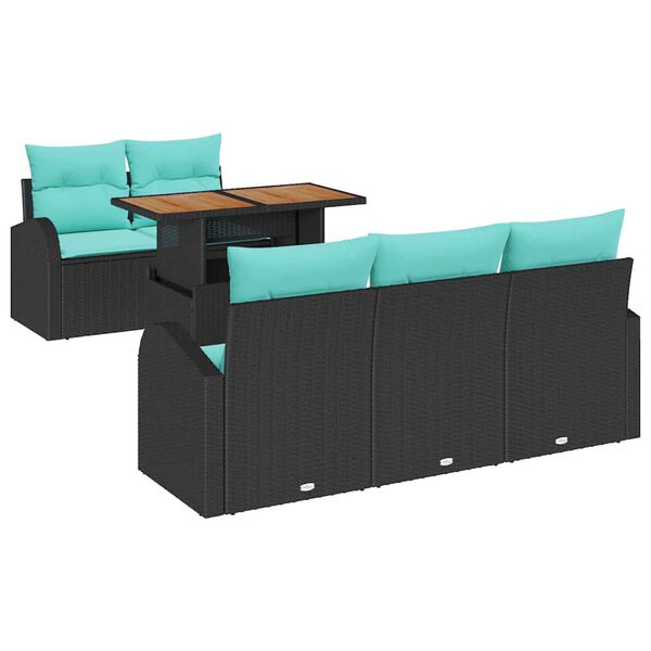 vidaXL Garden Sofa Set with Storage 6 pcs Black Poly rattan