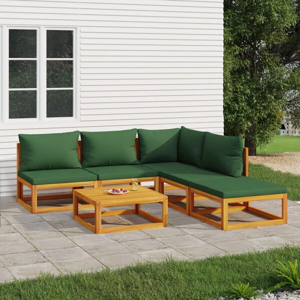 vidaXL 6 Piece Garden Lounge Set with Green Cushions Solid Wood