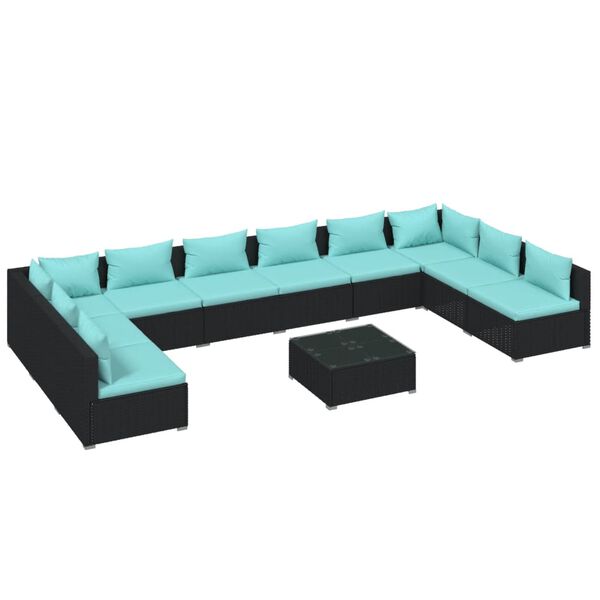 vidaXL 11 Piece Garden Lounge Set with Cushions Poly Rattan Black