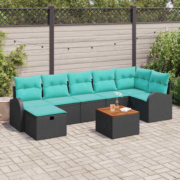 vidaXL 8 Piece Garden Sofa Set with Cushions in Black Poly Rattan