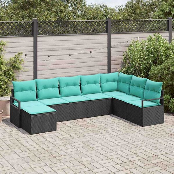 vidaXL Garden Sofa Set with Cushion 8 pcs Black and Turquoise