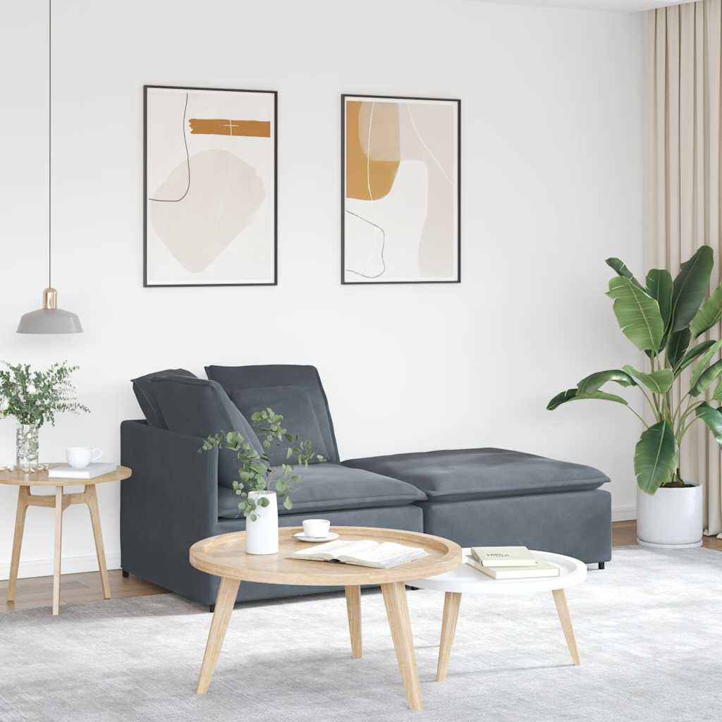 vidaXL Modular Sofa with Footstool&Cushions Velvet Dark Grey