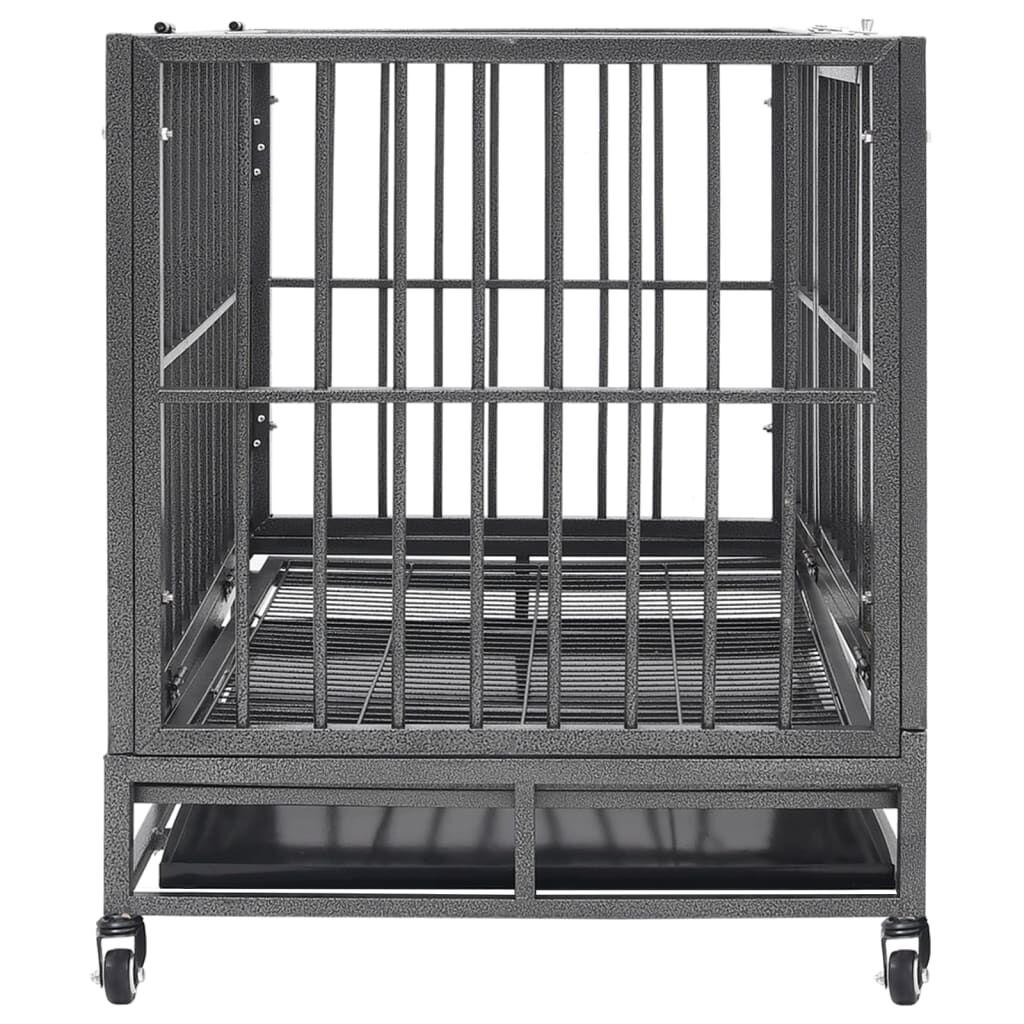 vidaXL Dog Cage with Wheels Steel 92x62x76 cm