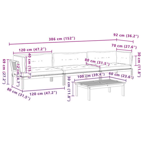 vidaXL 4 Piece Garden Pallet Sofa Set with Cushions Solid Wood Acacia