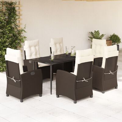 vidaXL 7 Piece Garden Dining Set with Cushions Brown Poly Rattan