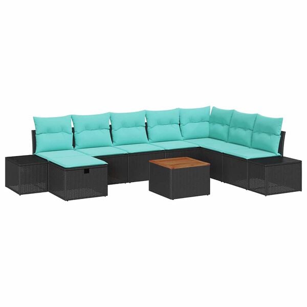 vidaXL Garden Sofa Set with Cushion 9 pcs Black Poly rattan
