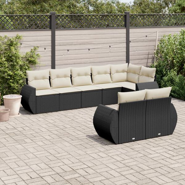 vidaXL 8 Piece Garden Sofa Set with Cushions Black Poly Rattan