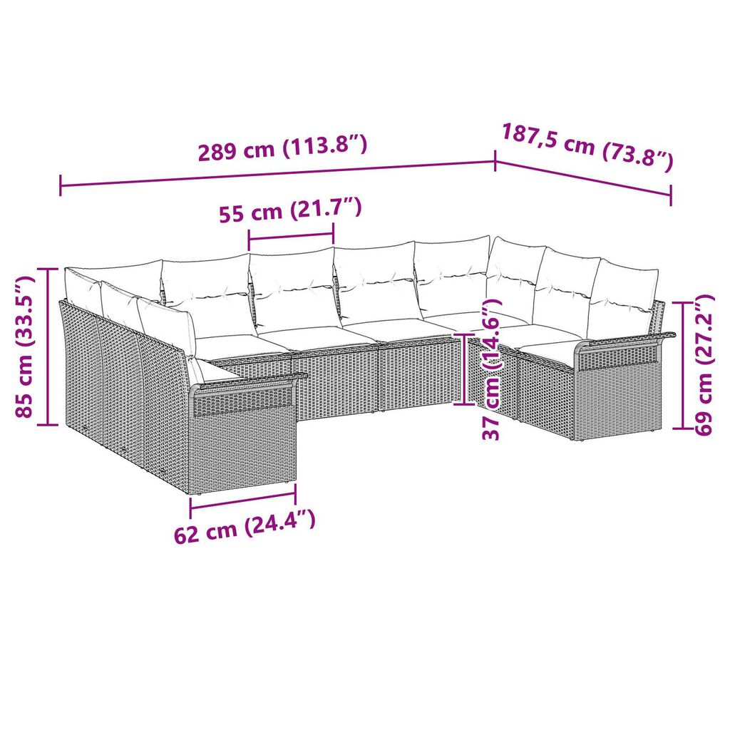vidaXL 9 Piece Garden Sofa Set with Cushions Black Poly Rattan