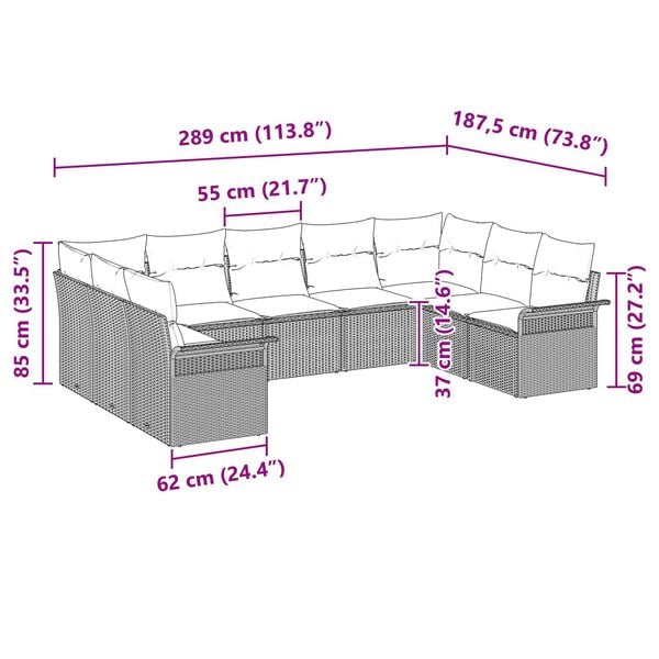 vidaXL 9 Piece Garden Sofa Set with Cushions Black Poly Rattan
