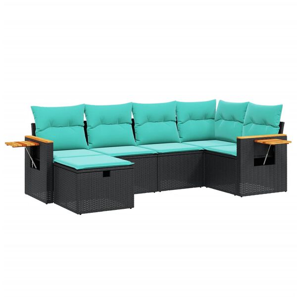 vidaXL 7 Piece Garden Sofa Set with Cushions Black Poly Rattan