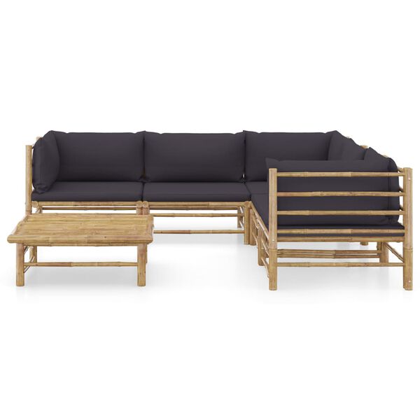vidaXL 6 Piece Garden Lounge Set with Dark Grey Cushions Bamboo