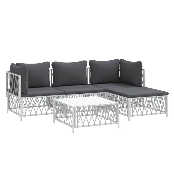 vidaXL 5 Piece Garden Lounge Set with Cushions White Steel