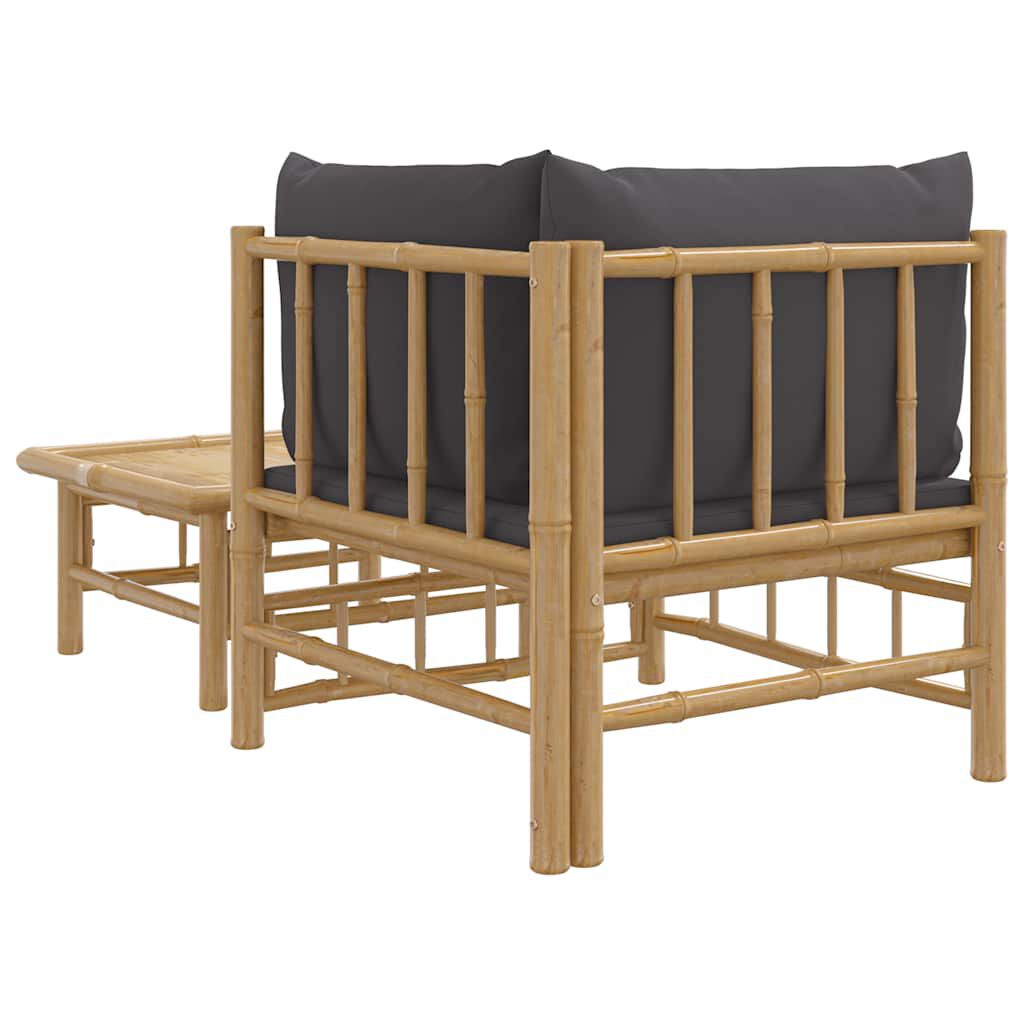 vidaXL 2 Piece Garden Lounge Set with Dark Grey Cushions Bamboo
