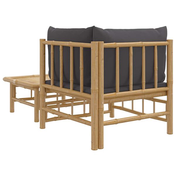 vidaXL 2 Piece Garden Lounge Set with Dark Grey Cushions Bamboo