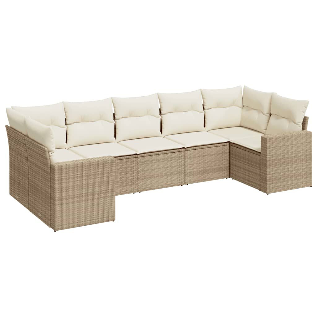 vidaXL 7 Piece Garden Sofa Set with Cushions Beige Poly Rattan
