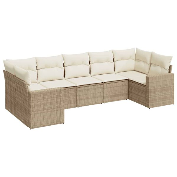 vidaXL 7 Piece Garden Sofa Set with Cushions Beige Poly Rattan