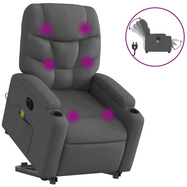 vidaXL Electric Stand up Massage Recliner Chair Dark Grey Fabric