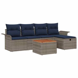 vidaXL Garden Sofa Set with Storage 6 pcs Grey Poly rattan