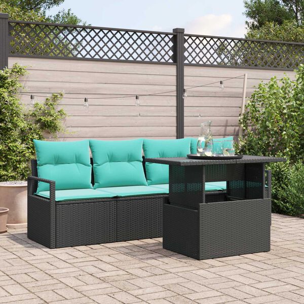vidaXL 5 Piece Garden Sofa Set with Cushions Black Poly Rattan