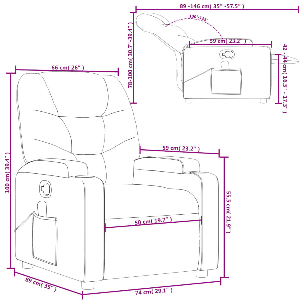 vidaXL Massage Recliner Chair Dark Green Fabric