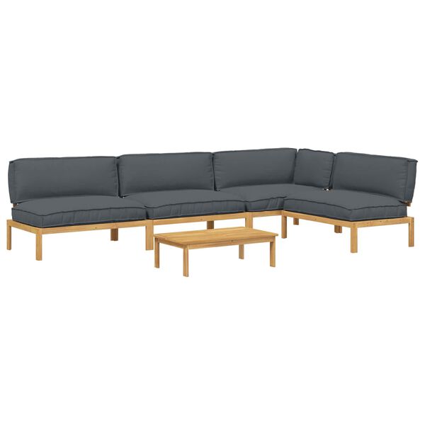 vidaXL Sofa Set with Cushion Plain 5 pcs Anthracite Solid Acacia Wood