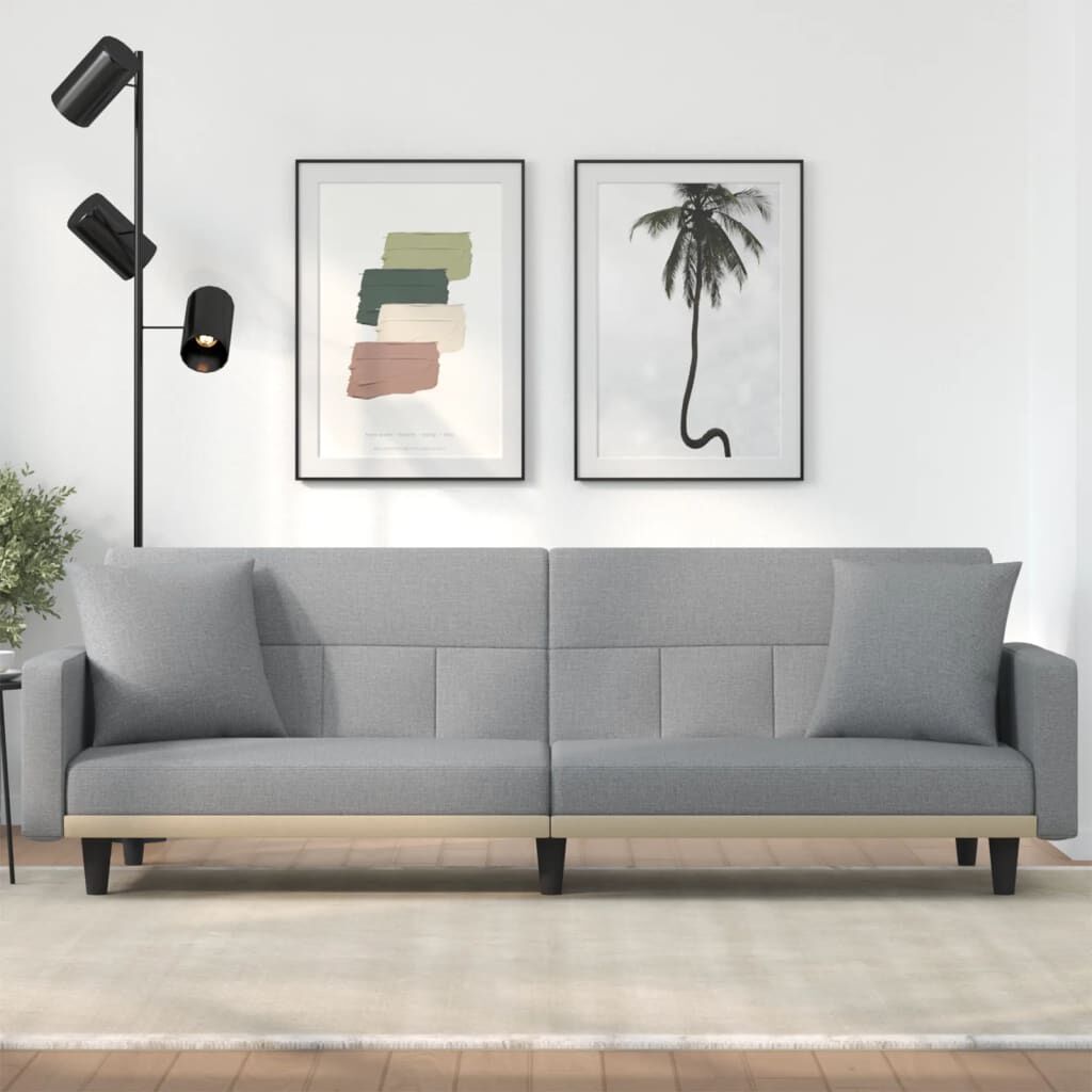 vidaXL Sofa Bed with Cushions Light Grey Fabric