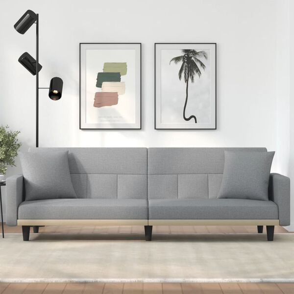 vidaXL Sofa Bed with Cushions Light Grey Fabric