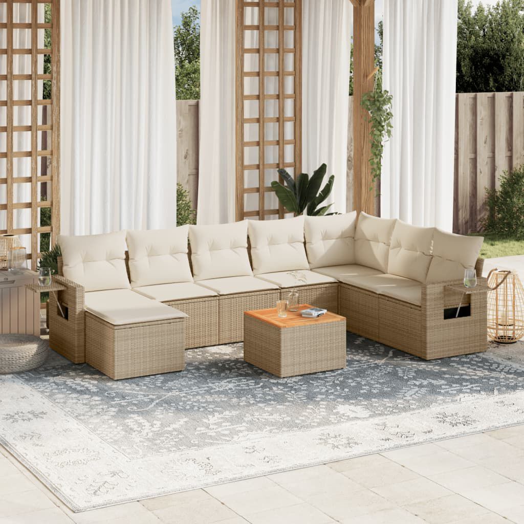 vidaXL 9 Piece Garden Sofa Set with Cushions Beige Poly Rattan