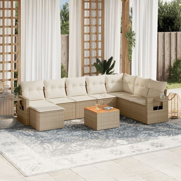 vidaXL 9 Piece Garden Sofa Set with Cushions Beige Poly Rattan