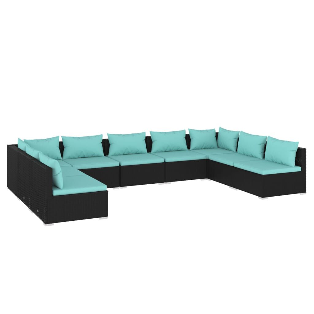 vidaXL 9 Piece Garden Lounge Set with Cushions Poly Rattan Black